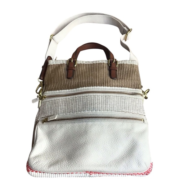 Fossil Explorer Foldover Straw and Leather Messenger Crossbody Tote Bag - Picture 3 of 10